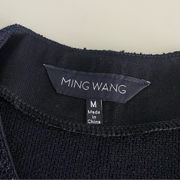 MING WANG Clasp Front Fringe Trim Cardigan Sweater Jacket Medium Black Silver - Picture 5 of 8